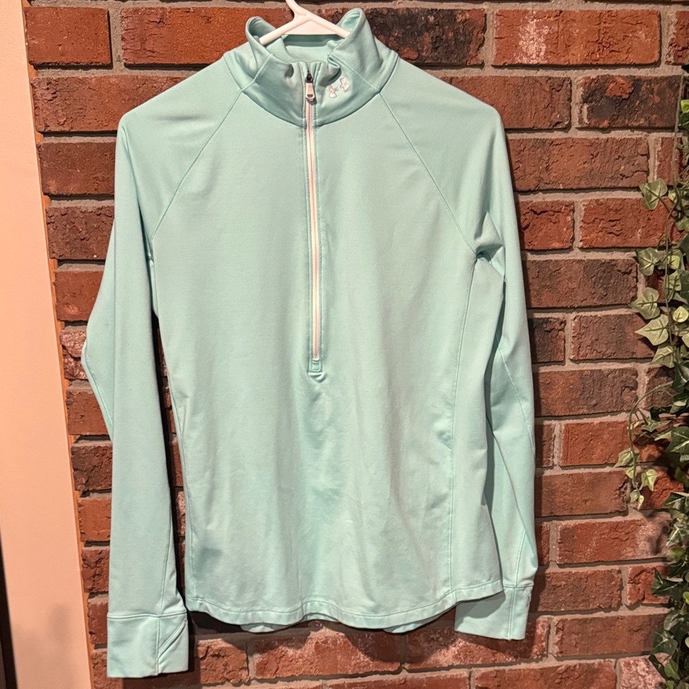 Greenish Under Armour Quarter-Zip Pullover/Work Out size Large Coupe Cold gear